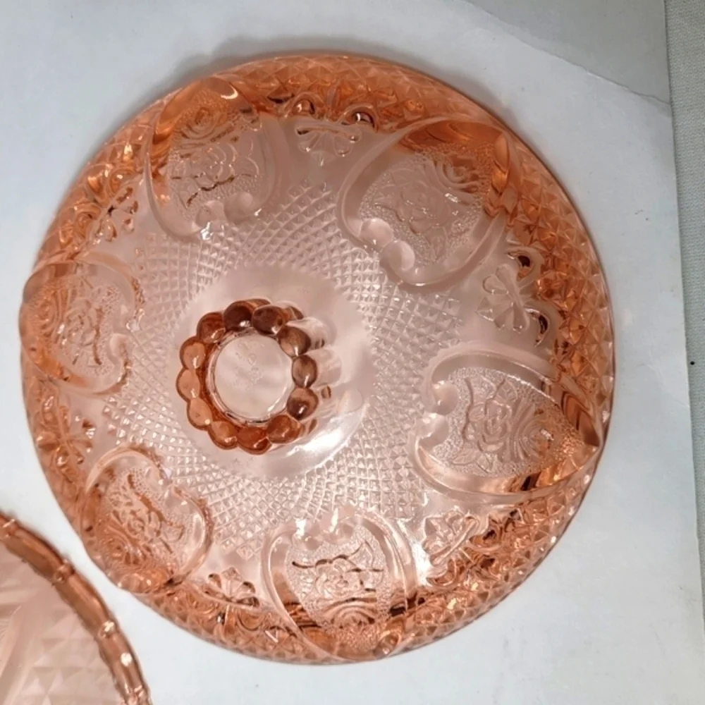 Vintage Glass KIG Indonesian Glass Candy Dish Pink Hearts Pattern - Picture 10 of 12